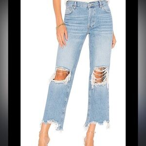 Free People Maggie Straight Ankle Crop Destroyed Jeans 30 Chewed Hem